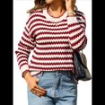 thumbnail image 1 of Suéter Holgado de Punto A Rayas para Mujer, Informal, de Larga, Cuello Redondo, con Bloques de Color y Canalé, para y Otoño Rojo M, 1 of 10