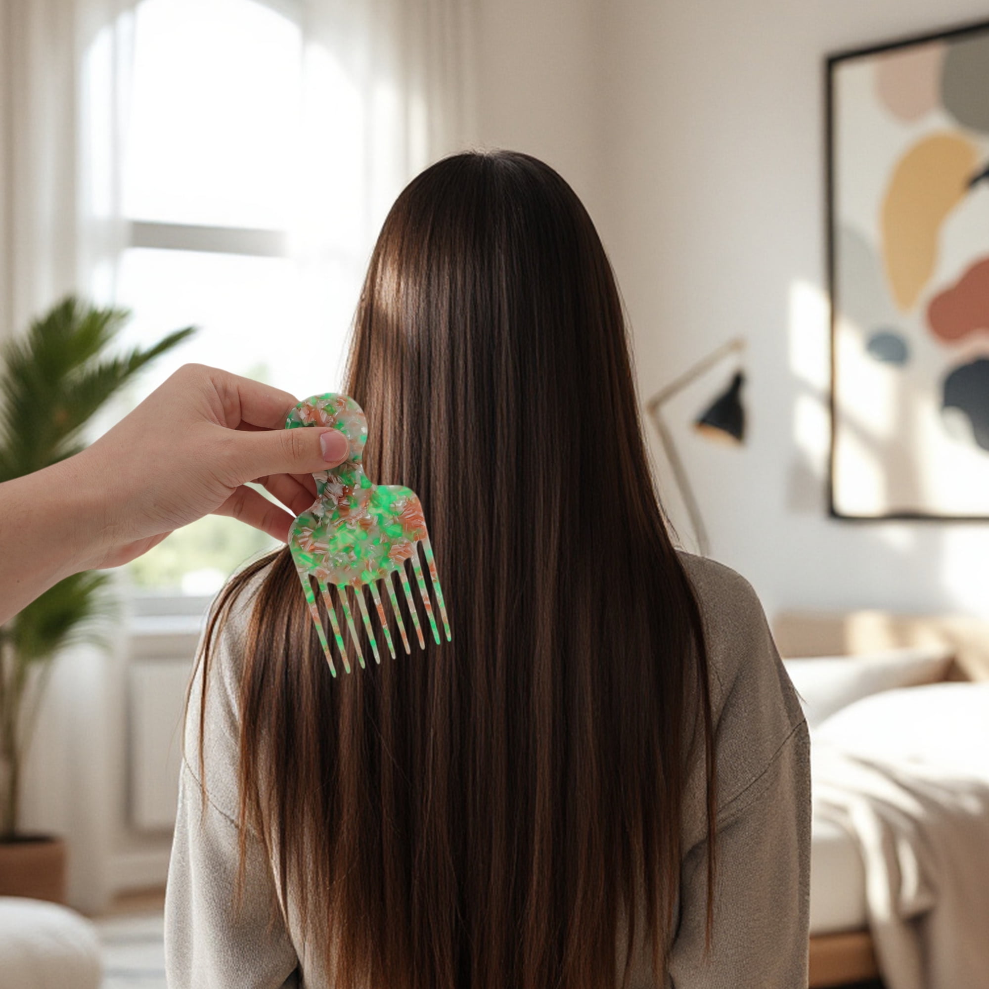 Unique Bargains 1 Pc Round Handle Marble Hair Insert Comb for All Hair Types Green