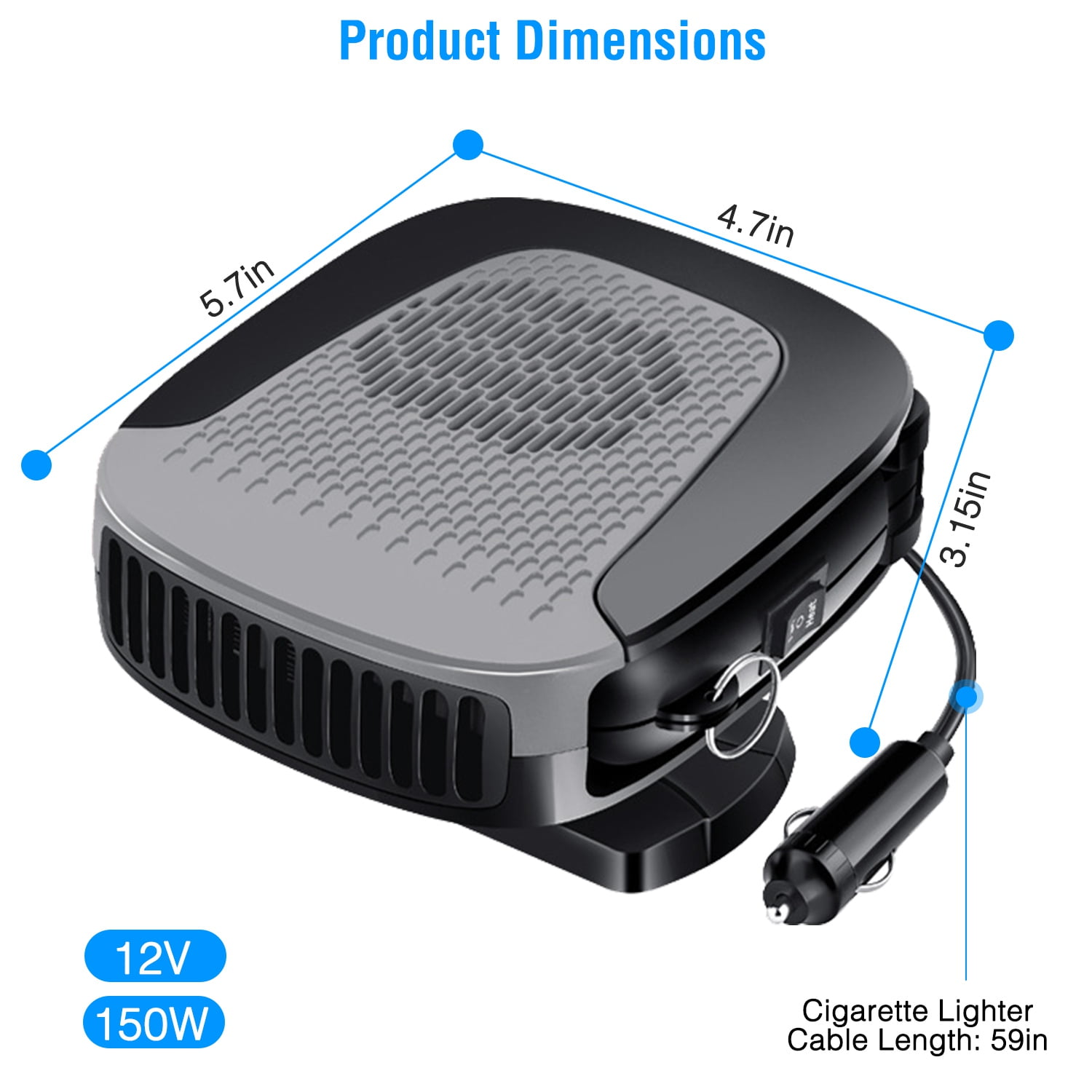 2 in 1 Portable Car Heater, 150W Car Auto Heating Fan Windshield Heater Automotive Cooling Fan, Black