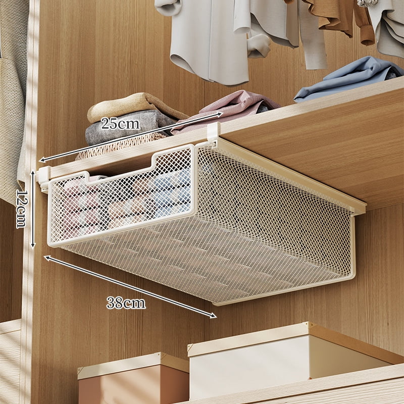 GIXUSIL Under Hanging Pullout Drawer Basket, Underwear Socks Holder Drawer, Coffee Pod Holder For Counter, Wire Basket Attaches to Shelf, Space Saving for Kitchen Counter Pantry Cupboard，Black