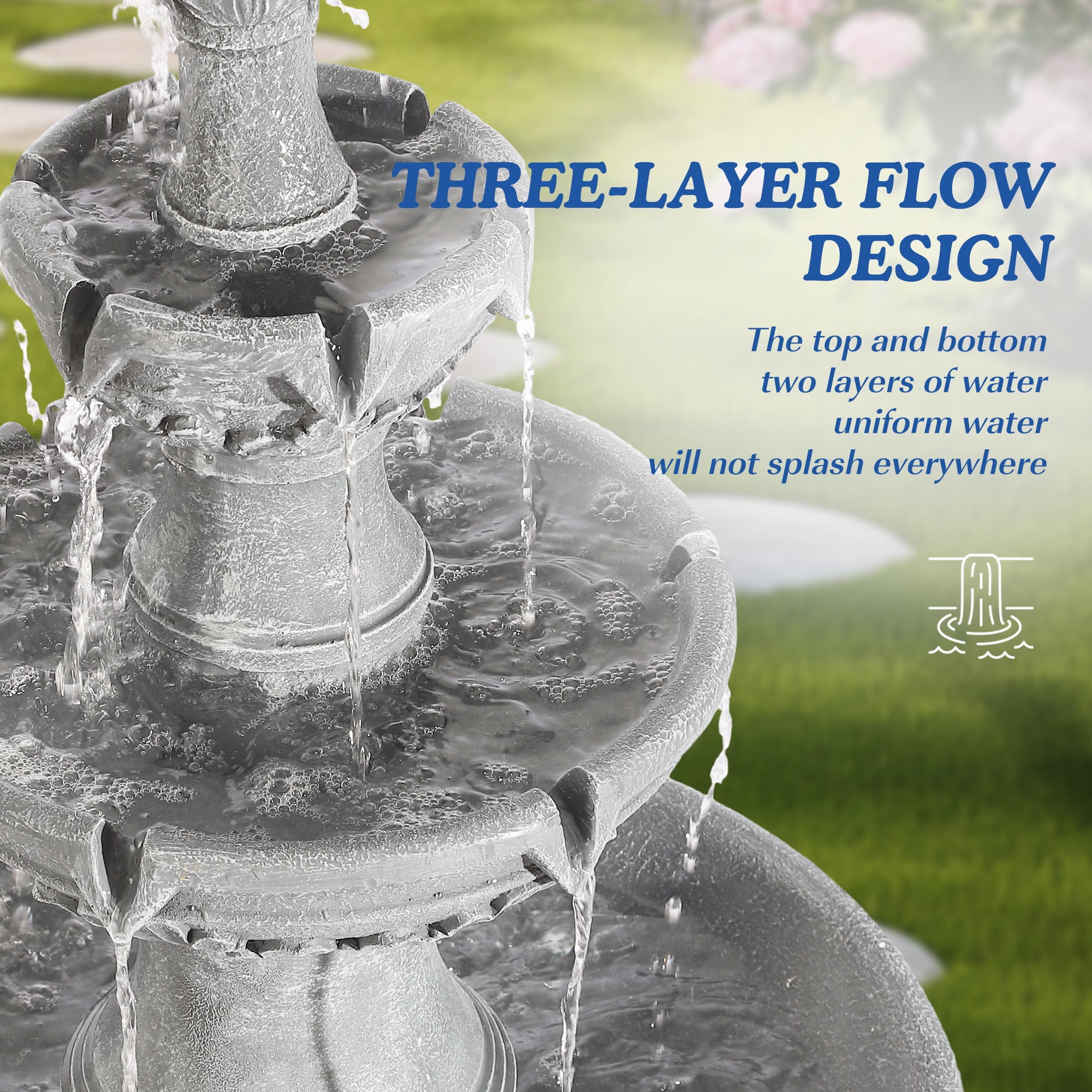 MAGIC UNION Outdoor Garden Water Fountains, 48.4" H Italian Style Fountains and Waterfalls Outside, 3-Tier Large Bubbler Cascading Indoor Floor Water Fountain Features with Pump for Home Yard Decor
