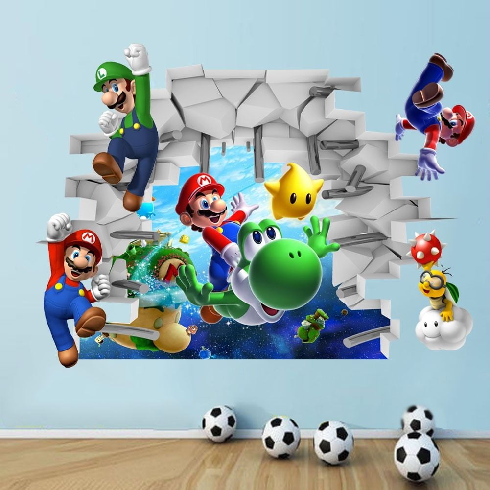 3D View Super Mario Wall Sticker Vinyl Games Art Kids Home Room Decor