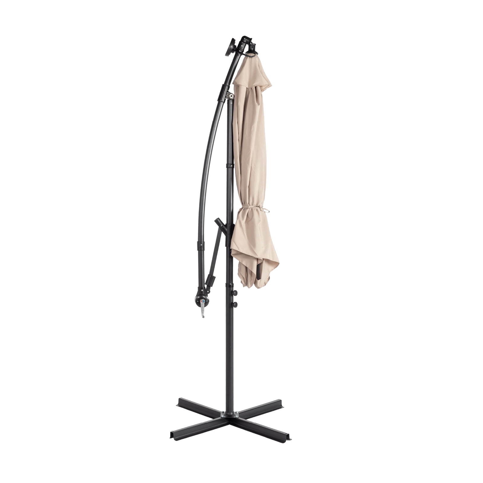 UBesGoo 10 Feet Solar LED Offset Cantilever Hanging Market Patio Umbrella,Easy Crank & Tilt Adjustment, for Garden Deck Pool Patio,Khaki