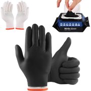 BBQ Gloves 50 Disposable nitrile Gloves with 2 Reusable Cotton Liners Guantes for Cooking Food Prep,Powder Latex Free,Heat Resistant for Grilling, Barbecue, Smoker Guante Heat Froof for Men - XLarge
