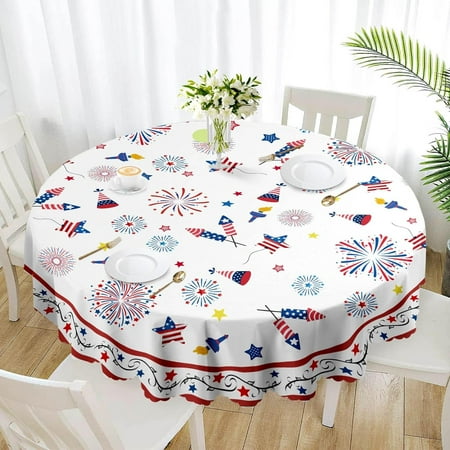 

Round Tablecloth 60 Inch Water Resistant Table Cover Independence Day Tablecloth