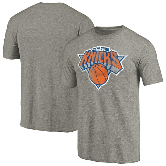 Men's Heather Gray New York Knicks Distressed Team Logo Tri-Blend T-Shirt