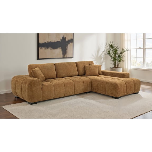 Amber Upholstered Sectional Sofa with Chaise and Tufted Seats