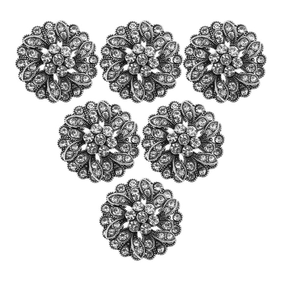 TABLZONE 6Pcs Metal Silver Buttons with Vintage Flower Rhinestone Design for Clothing and DIY Craft Use