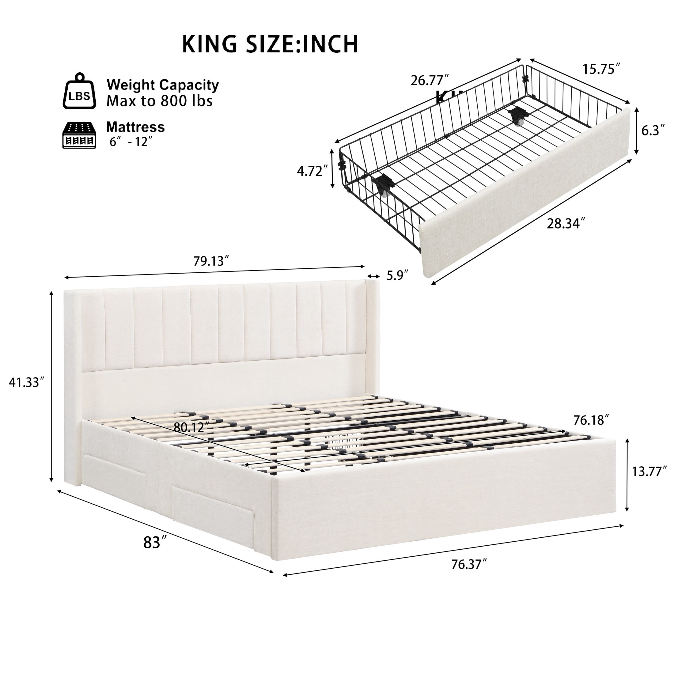 Christopher Knight Home King Chenille Upholstered Storage Bed Frame with 4 Drawers, Beige