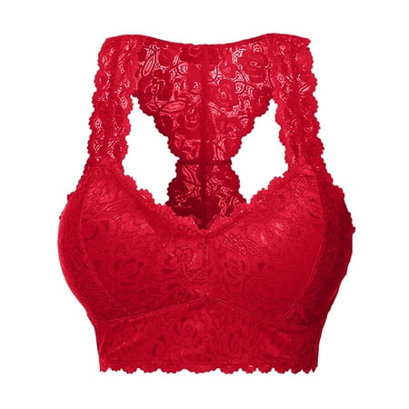 Hantrom Bras for Women Lace Bralette Women Plus Size Vest Crop Wire Bra Panties V Neck Underwear Panties S 3XL  Bras Bralettes for Women Push Up Bras Red L
