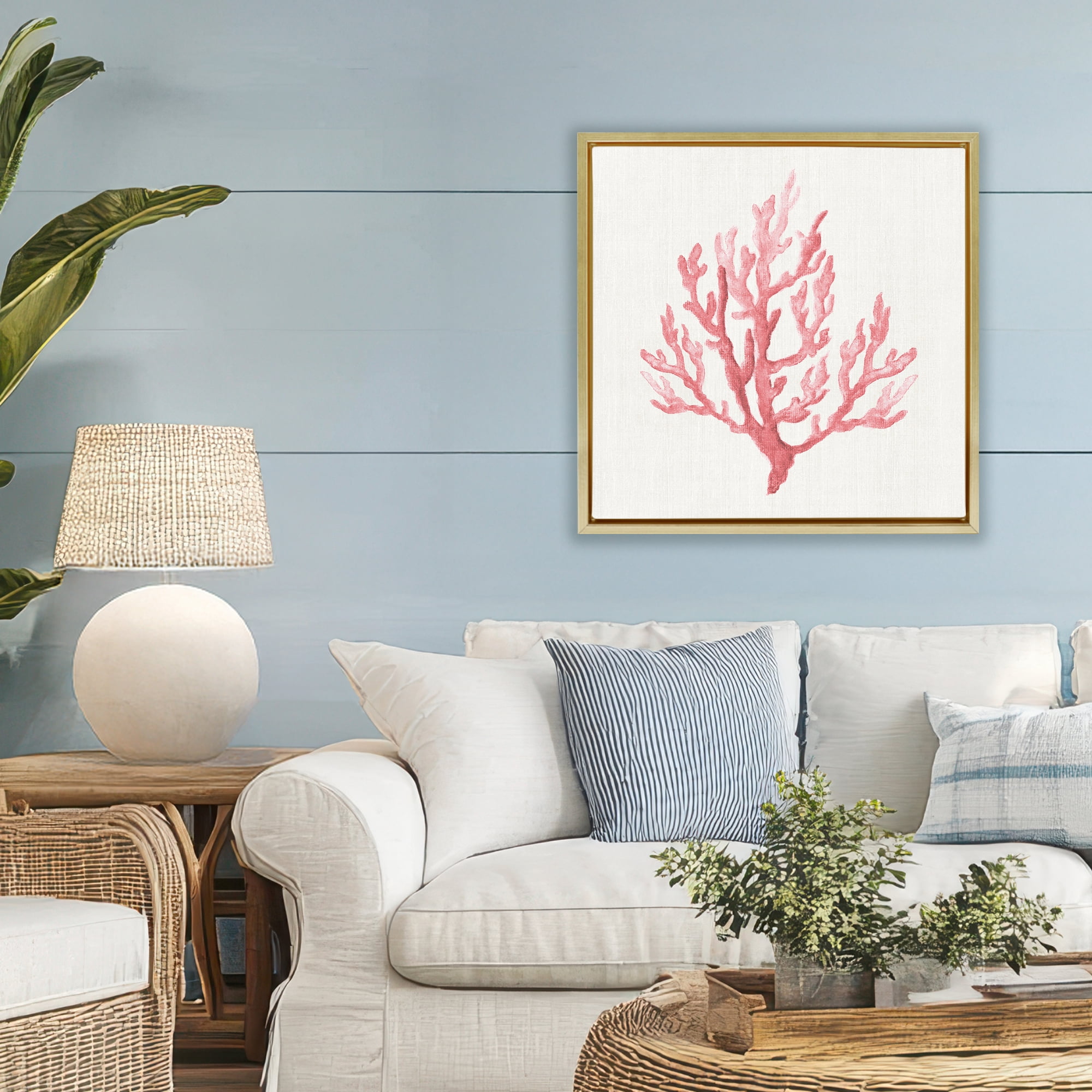 Stupell Industries Muted Pink Coral Branch Gold Framed Floater Canvas Wall Art, design by Janet Tava