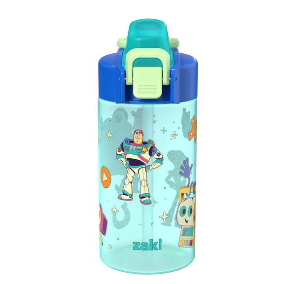 Zak Designs 16oz Toy Story Durable Plastic Jubilation Water Bottle with Folding Handle and Push Button, Locking Lid