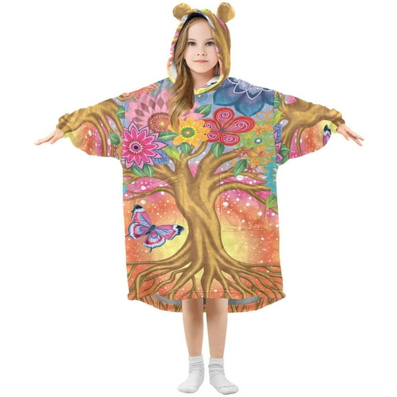 joogoo Wearable Blanket Hoodie Tree Boho Butterfly for Flannel Sherpa Pocket 3-14 YR M