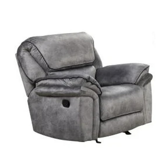 Remma Manual Glider Recliner Chair, Gray Faux Leather, Pillow Arms