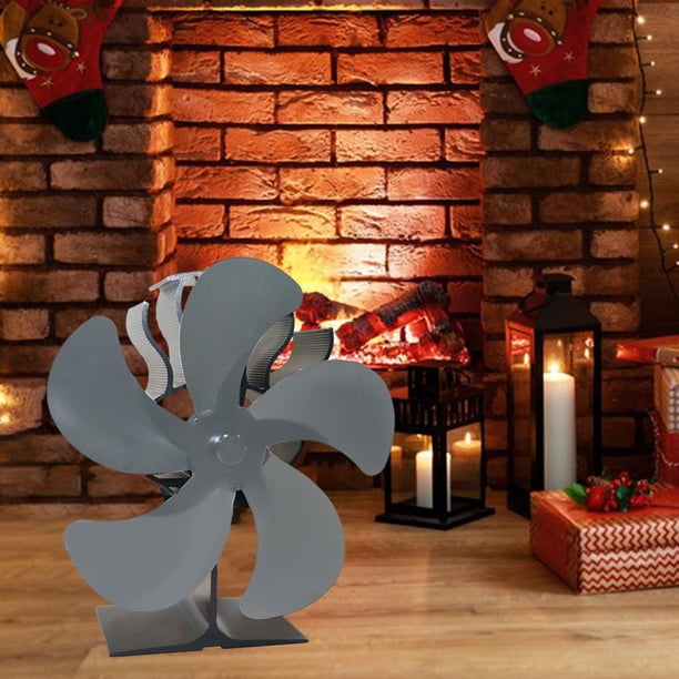 Ventilador de estufa de energía térmica, ventilador de estufa de leña de 5 , funcionamiento silencioso y distribución de calor eficiente y - Gris BLESIY Ventilador de chimenea