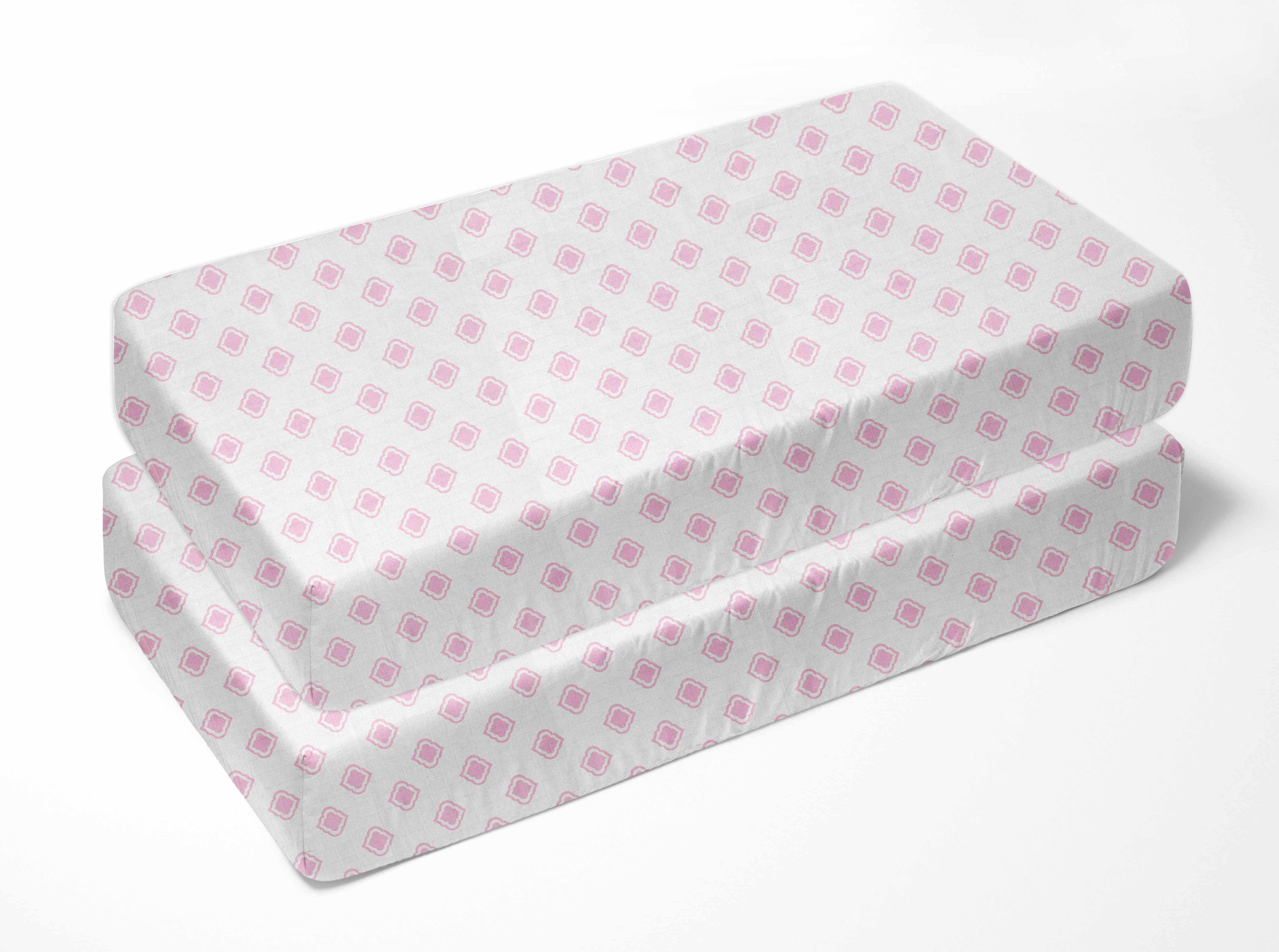 Bacati - Morocan Tiles Crib/Toddler Bed Fitted Sheets 100% Cotton Muslin 2 Pack, Pink