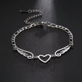 thumbnail image 6 of Stainless Steel Polished Figaro Openwork Heart angel Pendant Bracelet Jewelry, 6 of 7