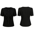 thumbnail image 4 of Kaemgyyd Shirts for Women Dressy Ruffle Front Round Neck Top Button up Short Sleeve Business Casual Summer Blouse, 4 of 6