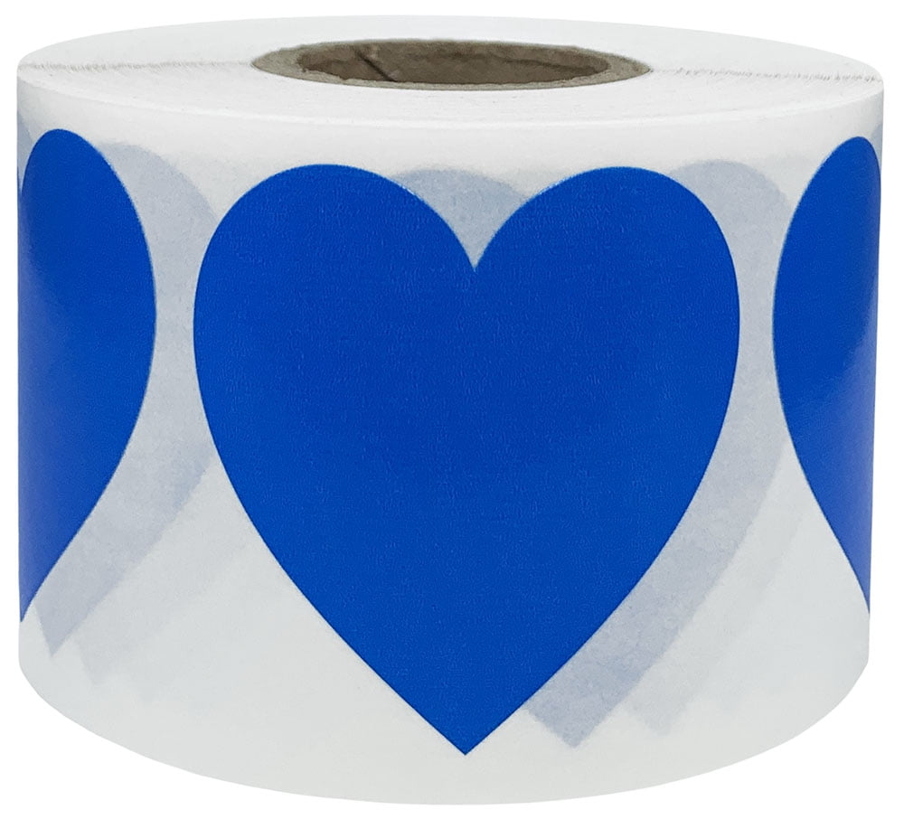 Blue Heart Stickers 1.5" Inch Wide Labels 500 Pack