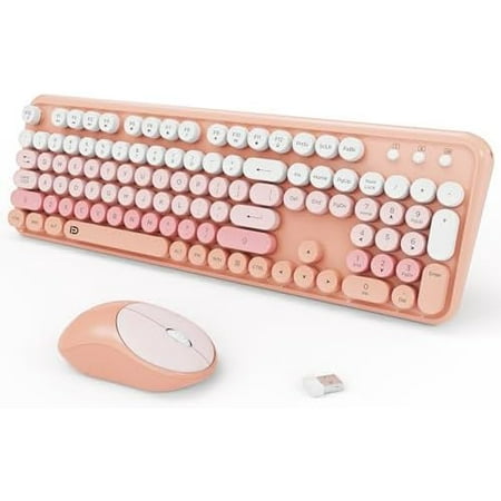 2.4GHz Wireless Keyboard and Mouse Set with Switch Button – Full-Size Keyboard – Compatible for Windows/Laptop/PC/Notebook/Smart TV and More – Pink