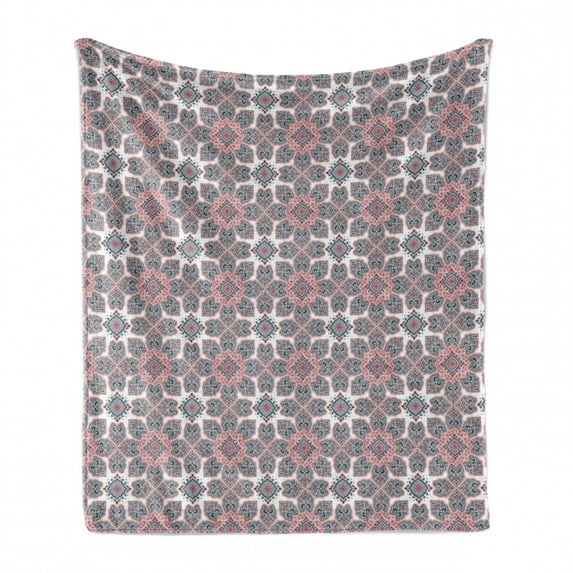 Vintage Tribal Soft Flannel Fleece Throw Blanket, Inspired Oriental Ornamental Design, Cozy Plush for Indoor and Outdoor Use, 50" x 60", Rose Mauve Taupe, by Ambesonne