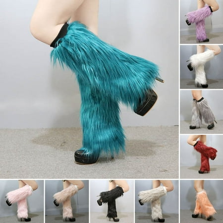 

D-GROEE 1 Pair Solid Soft Faux Fur Cuffs Furry Long Leg Warmer Wrist Cuff Warmer Boot Cuff for Winter