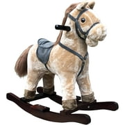Fengsmart Rocking Horse , wooden rocking horse beige, 25.6" high plush rocking horse toy, rocking chair, rocker, stuffed toy for kids
