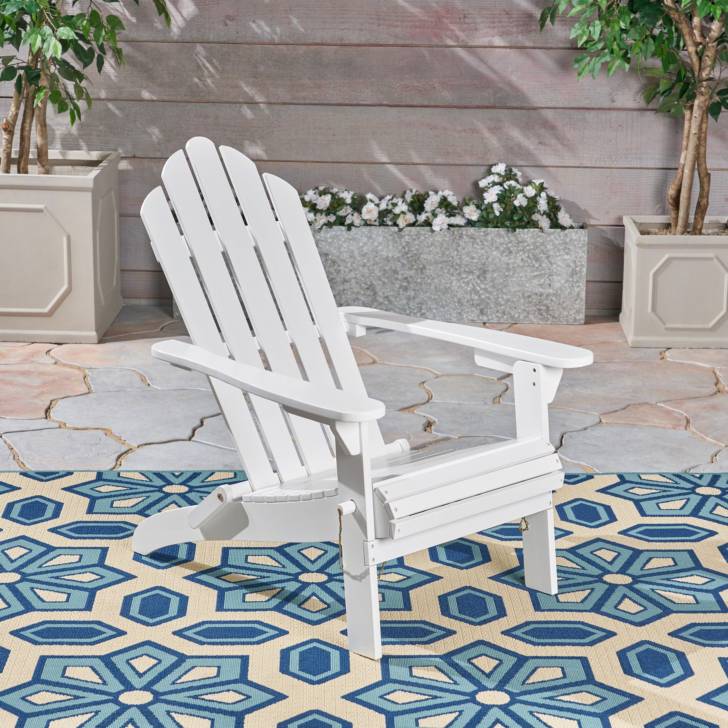 White Wood Foldable Adirondack Chair - 29.00 in Length, 35.50 in Width for Patio, Poolside, or Garden Seating