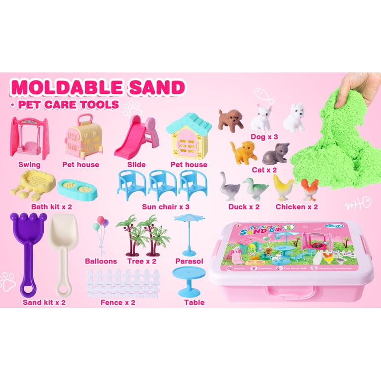 Homotte, Billeeit 2.2lbs Green Magic Pet Sensory Sand Kit, Sandbox