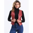 thumbnail image 3 of DARING DIVA Women's Faux Leather Waistcoat V Neck Zipper Motorcycle Vest M Red, 3 of 5
