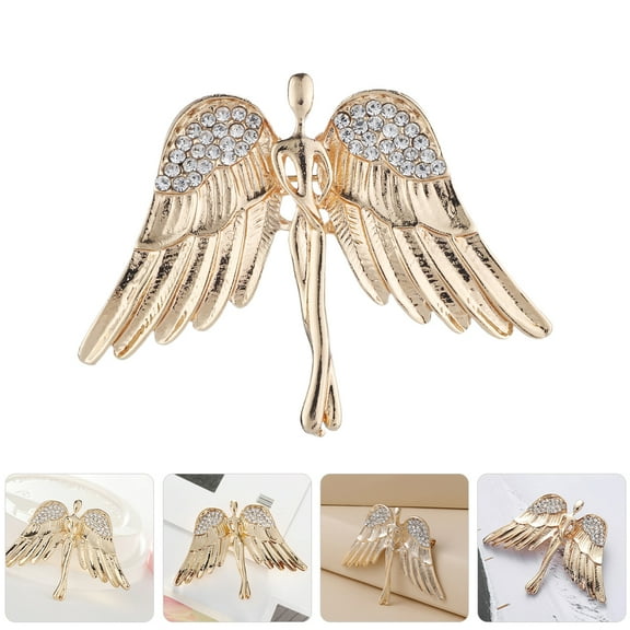 MLINS Guardian Angel Pin for Clothes with Rhinestone and Zinc Alloy Golden Color Fashion Accessories