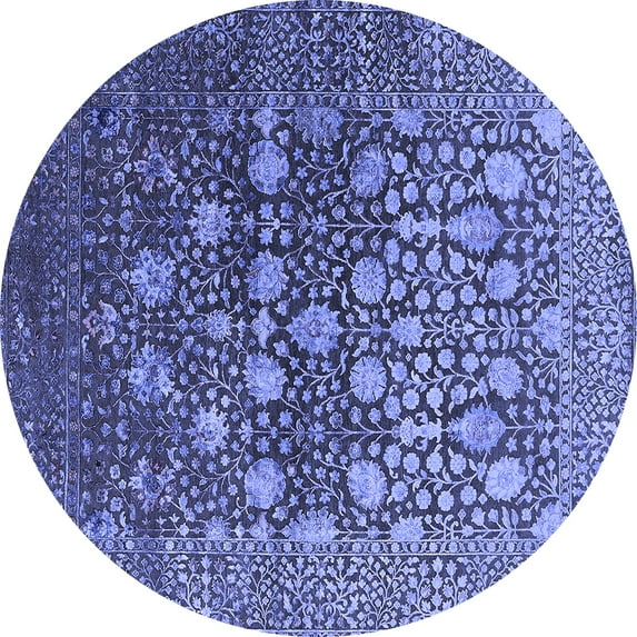 Ahgly Company Machine Washable Indoor Round Oriental Blue Industrial Area Rugs, 5' Round