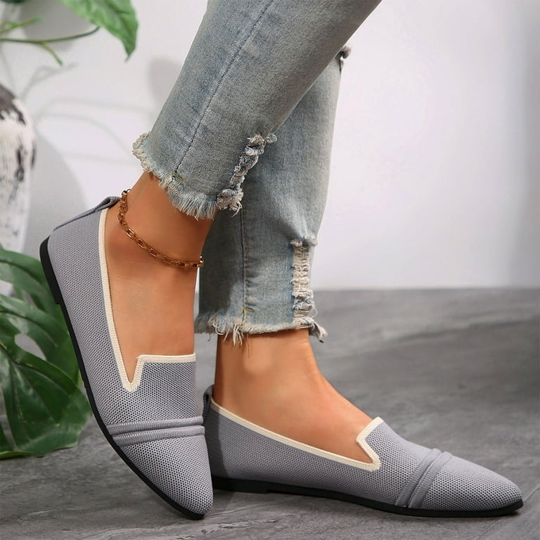 Xfvqtps Womens Pointed Toe Flats Breathable Slip on Casual Shoes