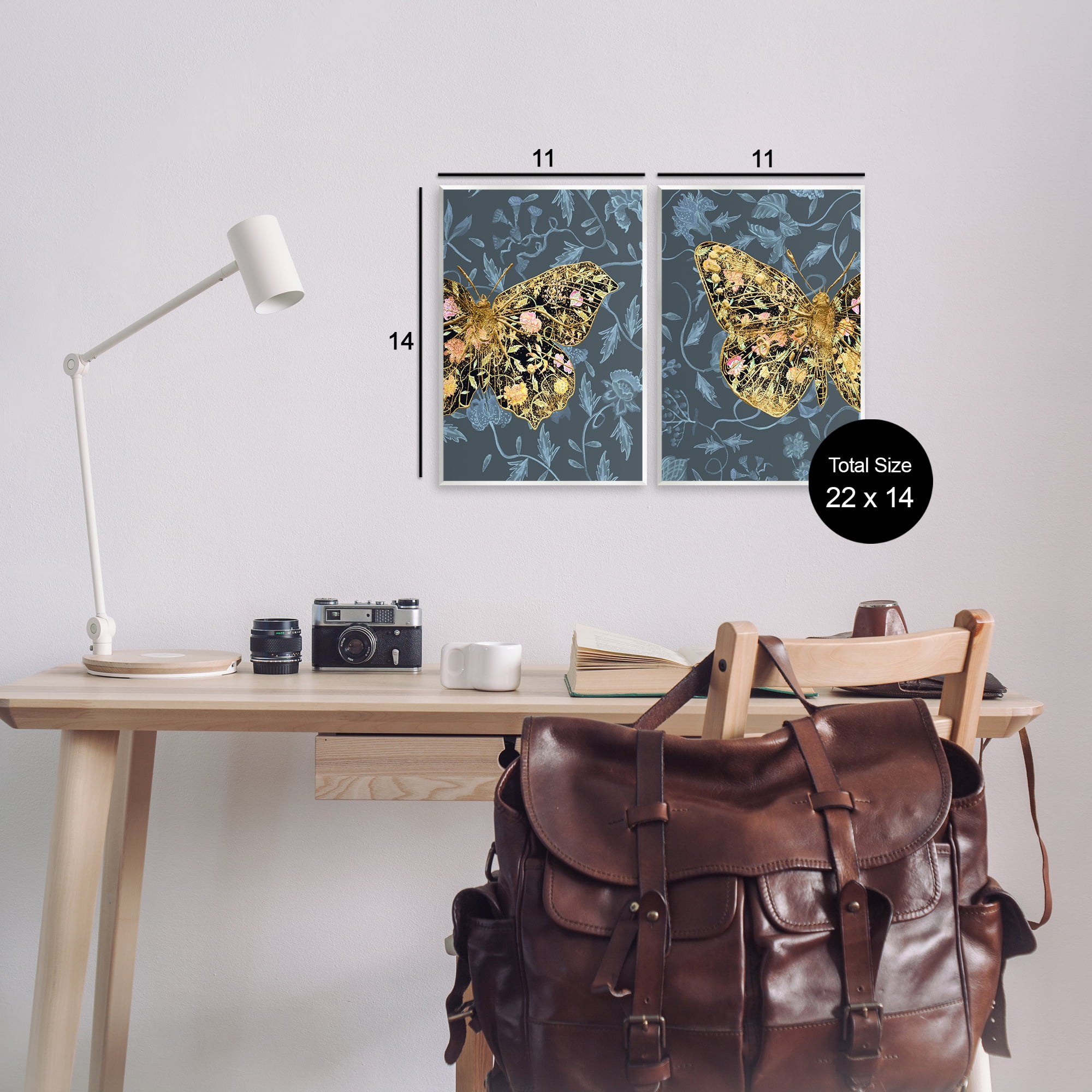 Stupell Industries Gold Winged Black Moth Floral Animals Painting Unframed Art Print Wall Art, 11 x 14, Set of 2