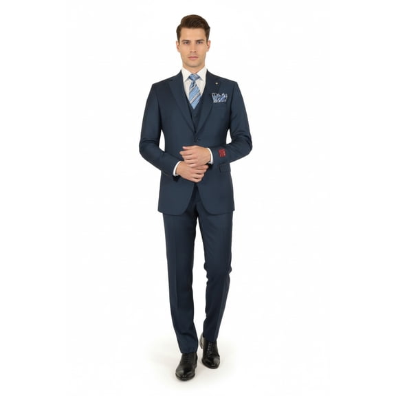 Men Suit BERLUSCONI Turkey 100% Italian Wool Super 180's 3pc Vested #Ber18 Blue