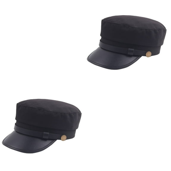 Raindrops 2pcs Vintage Beret Autumn Stylish Flat-top Navy Hat Fashion Wild Casual Simple Youth Painter Hat (Black)