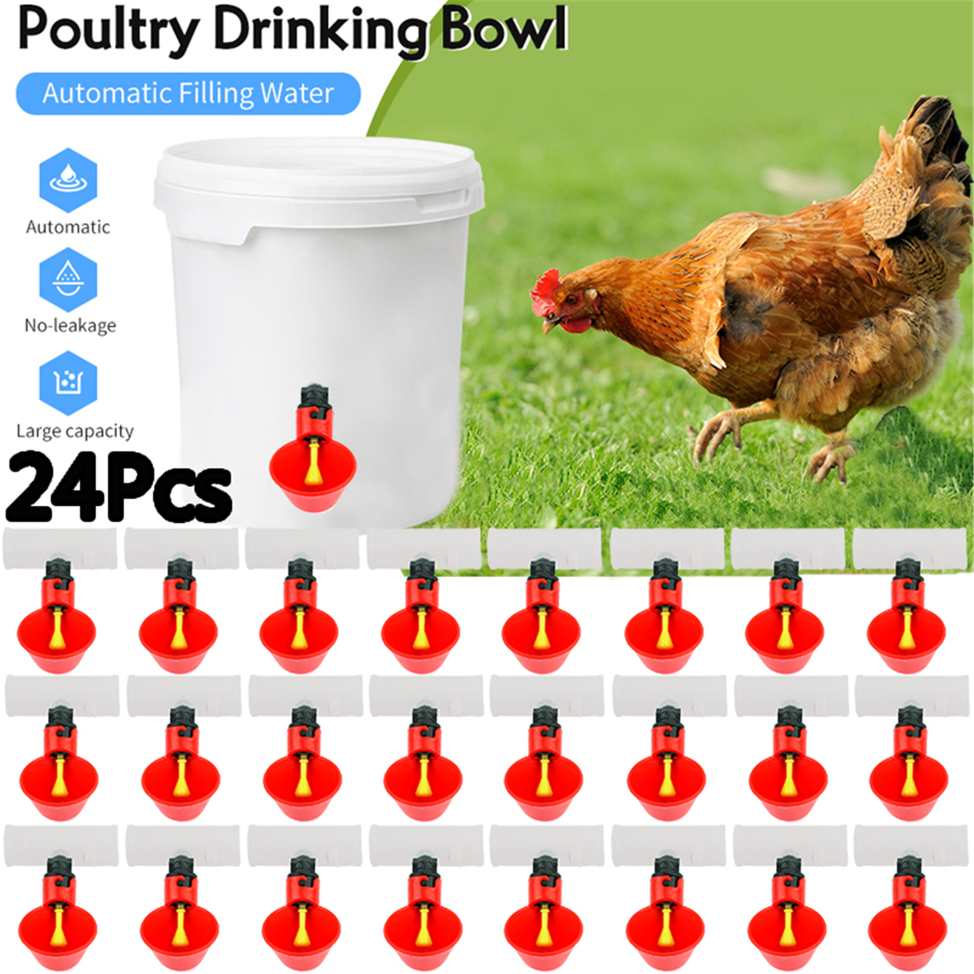 Elbourn Chicken Waterer Cups, Pack of 24 Chicken Waterer PVC Tee