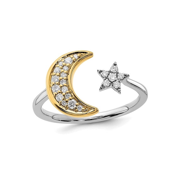 Gem & Harmony 1/6 Carat (Ctw) Diamond Moon and Stars Ring in 14K White Gold for Women