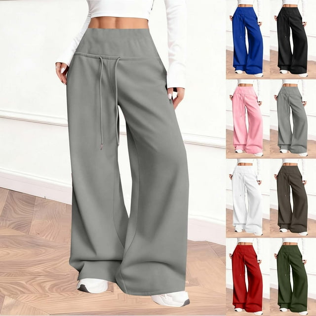RKSTN Wide Leg Sweatpants for Women Plus Size High Waist Wide Leg Athletic Jogger Pants Womens Casual Solid Baggy Comfy Drawstring Running Gym Fitness Sport Pant with Pockets