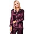 thumbnail image 2 of Conjunto de pijama para mujer, de manga larga, de satén de seda, con botones suaves, ropa de dormir para estar en casa, 2 of 5