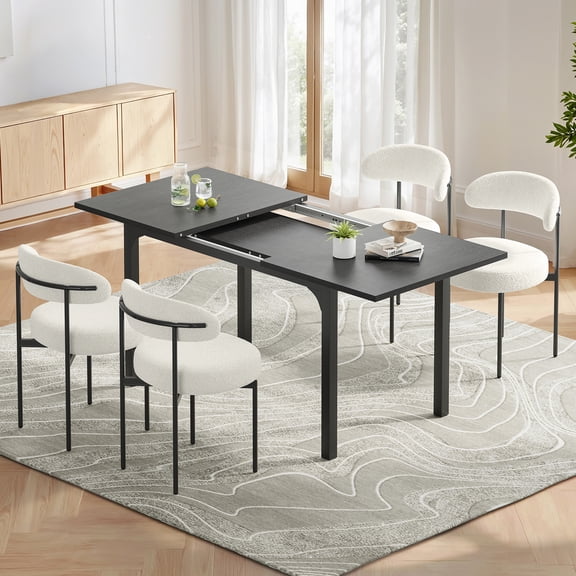 Someet 5-Piece Wood & Metal Dining Room Set for 4, Modern Kitchen Table with 4 Chairs for Apartment, Breakfast Nook, Black