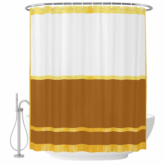 Shower Curtain Brown Bathroom Curtains with Hooks, Waterproof Fabric Luxury Golden Stripes Lines Bath Shower Curtains Set for Bathroom Bathtubs Decor 36x72 Inch