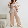 thumbnail image 5 of QIUTIAN Plus Size Silk Satin Women Pajama Sets Solid Long Sleeves Top & Full-Length Pants 2 Piece Button Sleepwear Nightwear with Pocket, 5 of 5