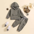 thumbnail image 2 of Kids Clothes Boy Clothes Toddler Baby Boy Clothes Long Sleeve Hooded Pullover Sweatshirt + Boys Cargo Joggers Pants 2Pcs Outfits Set Grey 12-18 Months, 2 of 9