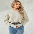 thumbnail image 4 of Ladies‘ Solid Color Knit Sweater with Long Sleeves and Loose Fit, 4 of 9
