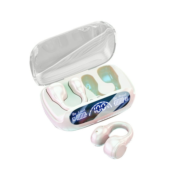 Matoen Wireless Headphones Bluetooth 5.3 Open Ear Clip on Earbuds with Microphone and Charging Case for Mobile Phones, Computers Beige