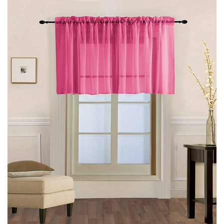 Custom Hot Rod Interiors - (V16) HOT PINK 1PC Elegant Straight Sheer Rod Pocket Swag Waterfall Valance, 55