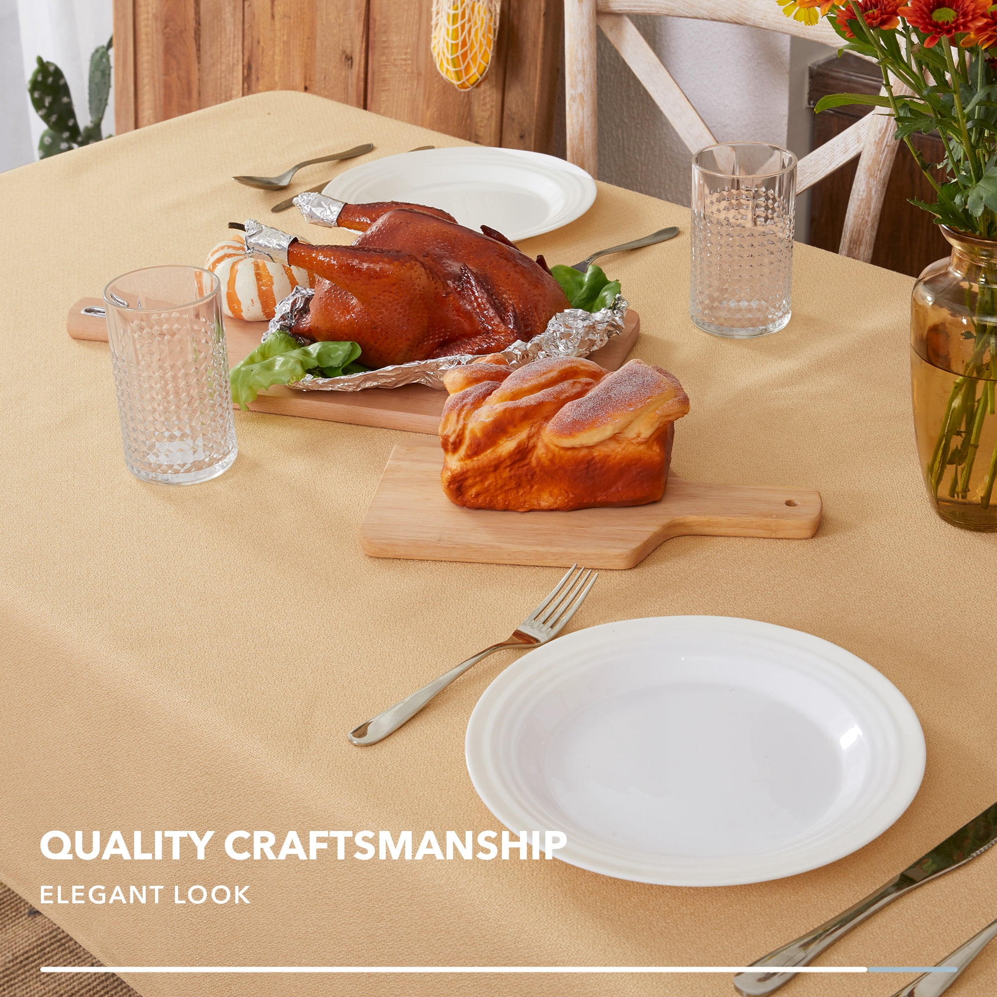 Deconovo Fall Square Tablecloth, Waterproof Solid Color Table Cover with Rolled Sides for Thanksgiving Dining Decor, 54"x54", Dark Beige