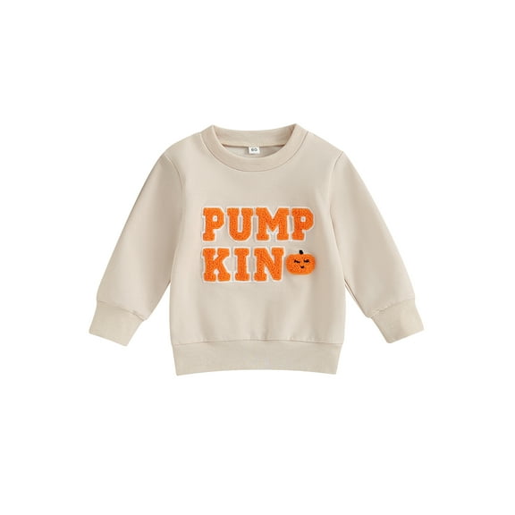 Toddler Baby Girl Boy Halloween Sweatshirts Letter Embroidery Crew Neck Long Sleeve Loose Pullovers Tops