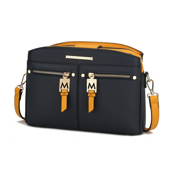 MKF Collection Zoely Vegan Leather Women's Crossbody Bag, Stylish Purse Handbag by Mia K - Navy Mustard